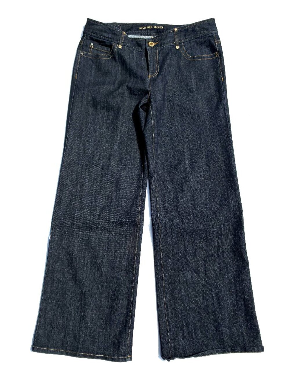 Women’s Michael Kors Dark Wash Wide Leg Jeans, Gold-tone hardware Size 10 36W